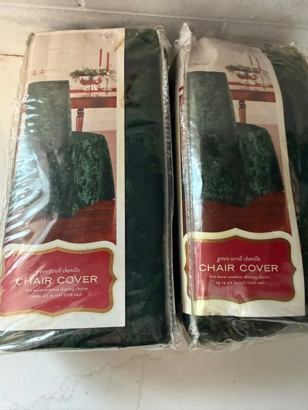 Vintage target Green Scroll Chenille chair covers set of 2